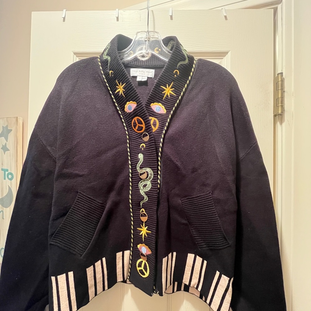 Never Fully Dressed Black Cardigan with Fun Embroidery